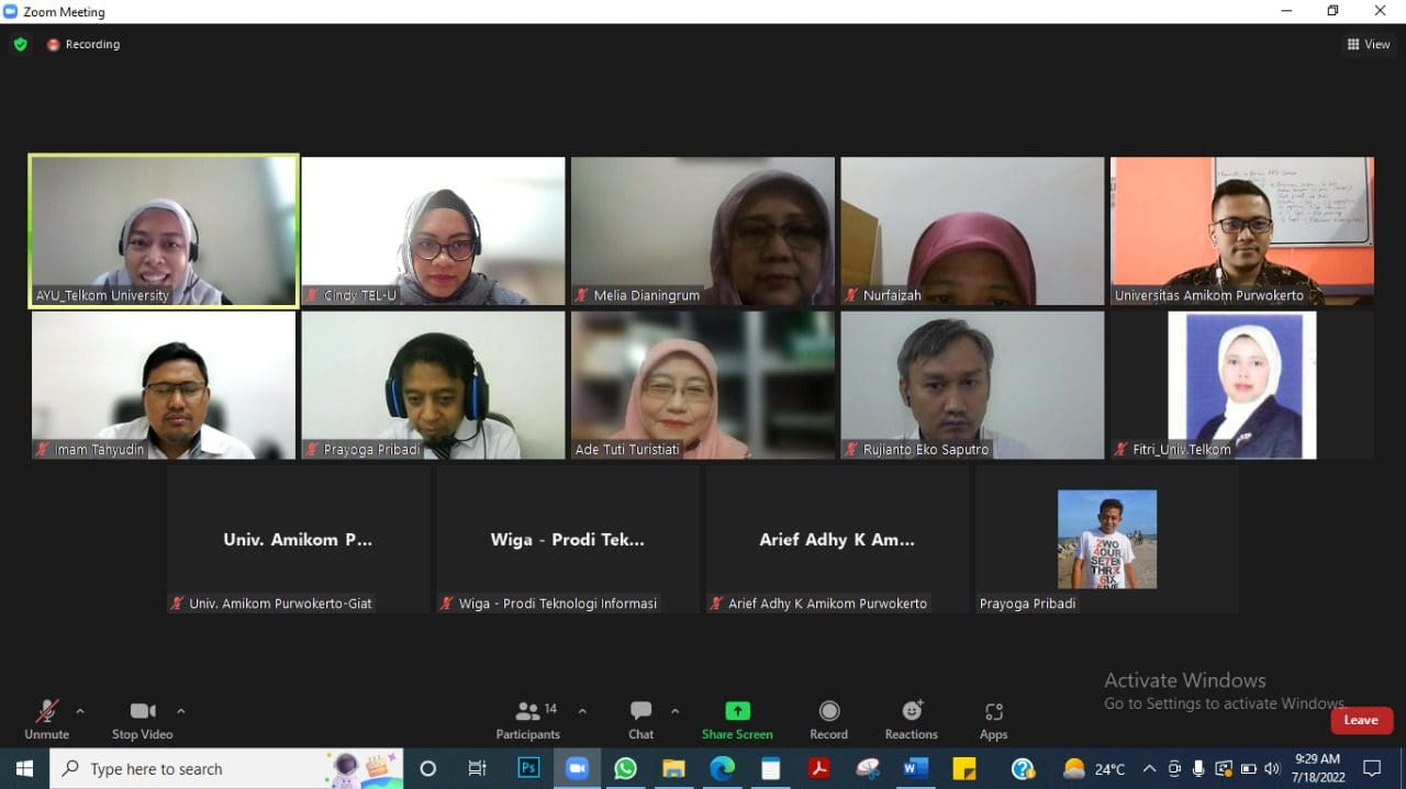 Rapat Online Pra-Kunjungan Universitas Amikom Purwokerto ke Universitas Telkom Bandung